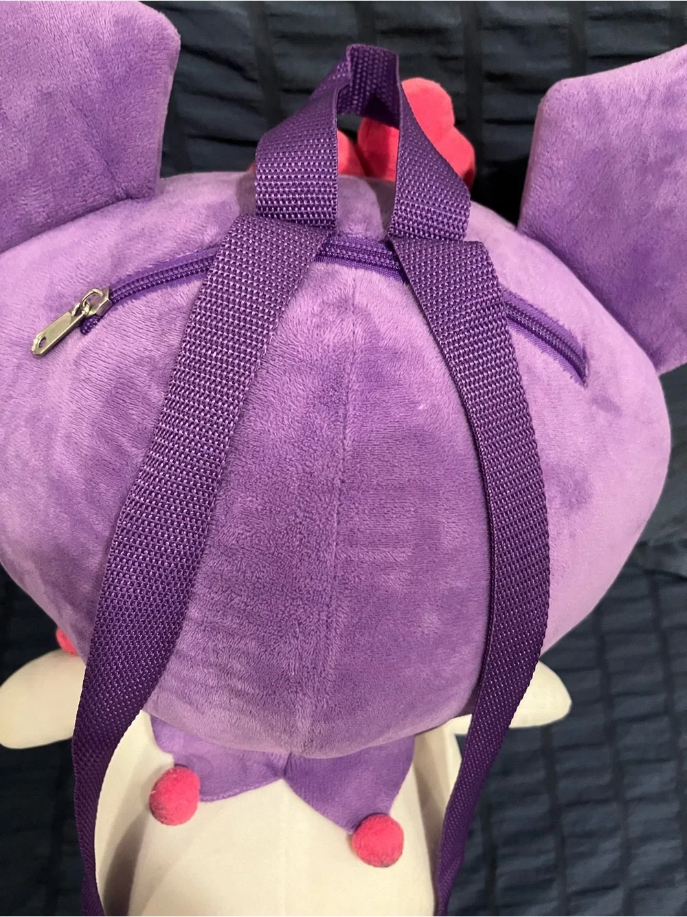Purple Plush Character Backpack with Pink Bow